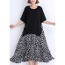 Women black Cotton tunic dress Casual pattern patchwork false two pieces oversized Summer Dresses
