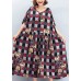 Beautiful o neck large hem linen quilting dresses To Get design red Plaid Art Dress summer