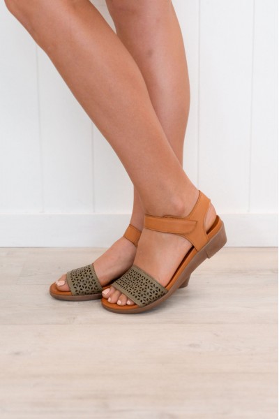 Adelaide Khaki Leather Cut Out Sandal